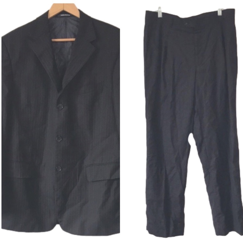 Daniel Hechter wool black blue pinstripe suit jacket size 42 pants size 36